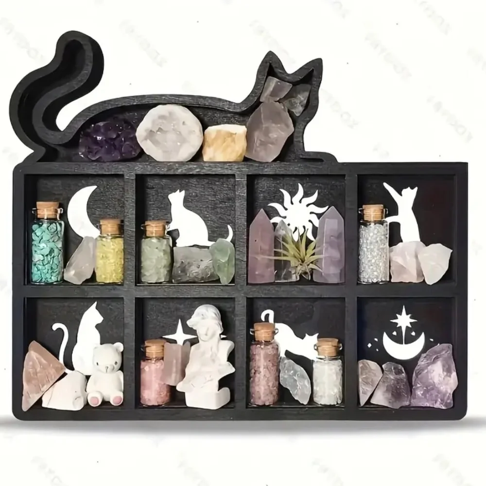 🎉HOST PICK🎉NEW! Black Crystal and Gemstone Display Shelf Organizer with a Cat!